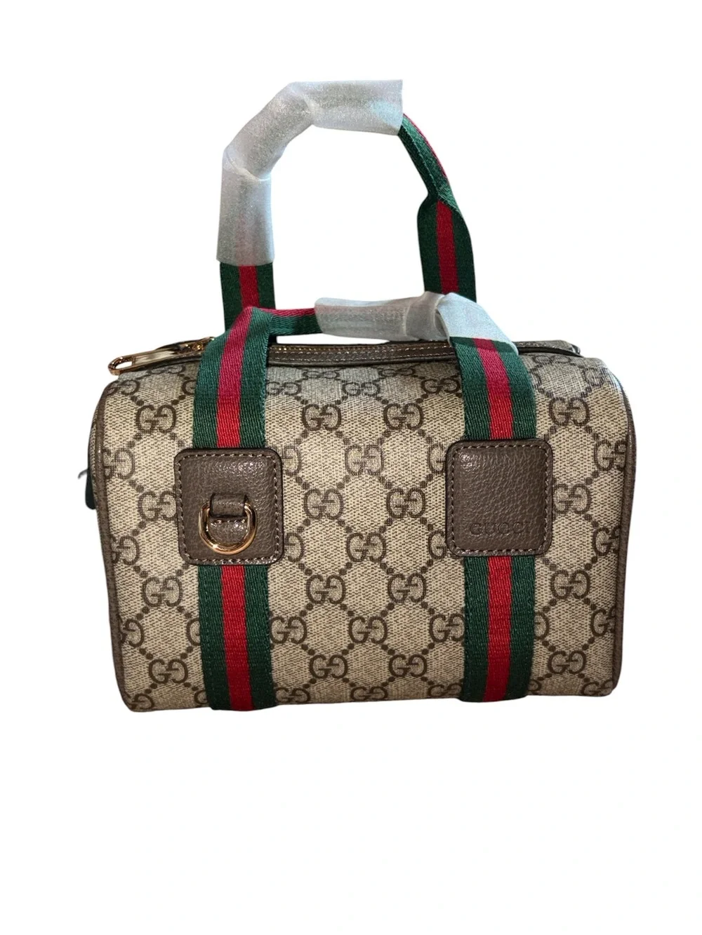 Beige Monogram Satchel with Green-Red Web Handles